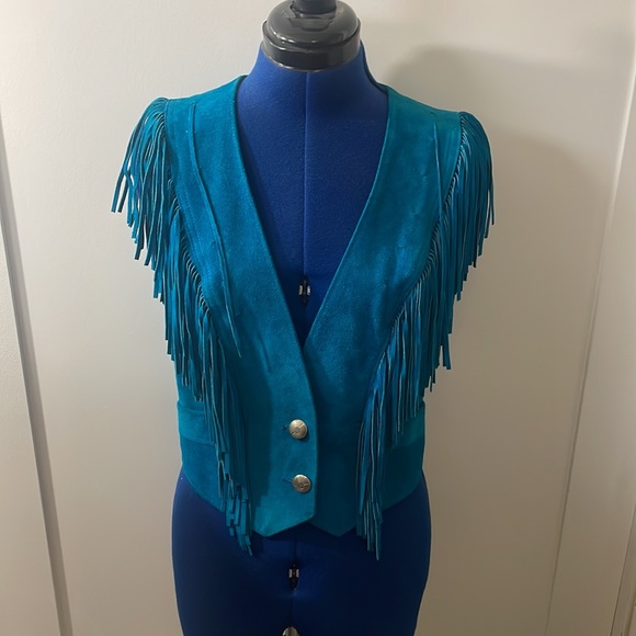 Pioneer Wear 80’s  fringe vest, turquoise EUC - Picture 1 of 11